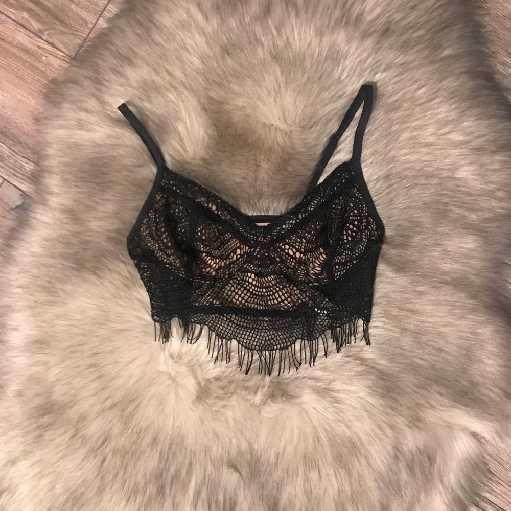 PAC SUN black & nude lace fringe bralette 💕